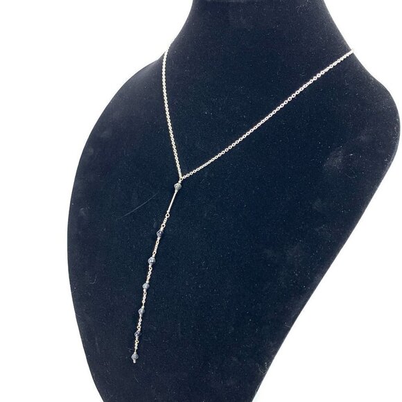 Beaded Linear Drop Necklace On Silver Chain Black, Orange, Silver 19" long - Picture 3 of 4